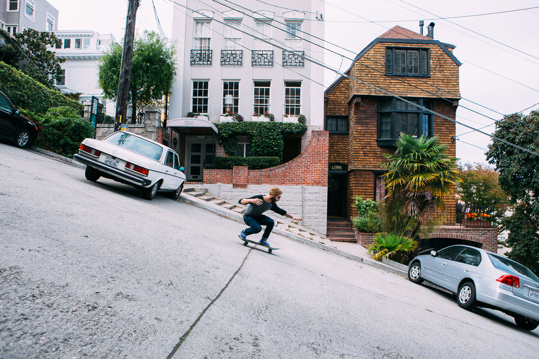 Last week I rode up Filbert St (steepest in SF) on my bike, and this time I bombed it on my Gold Coast cruiser . (Dropping in just for 25' was out-of-control fast)