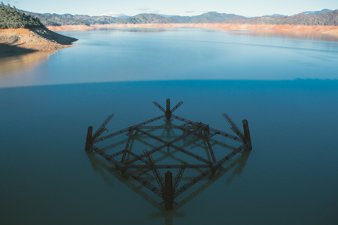 This structure is supposed to be 50-100' under the water level. It was the base to a tower that helped build Shasta Dam. Now it's the subject of my fine art piece. 