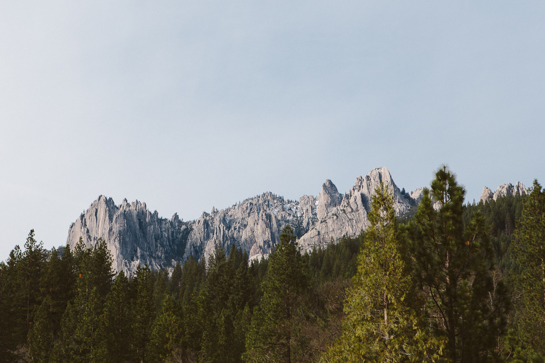 Castle Crags is easy to miss, but just off I-5. I hiked up a trail to the top when I was a kid, but never got a photograph. This parking lot shot is better anyways. 