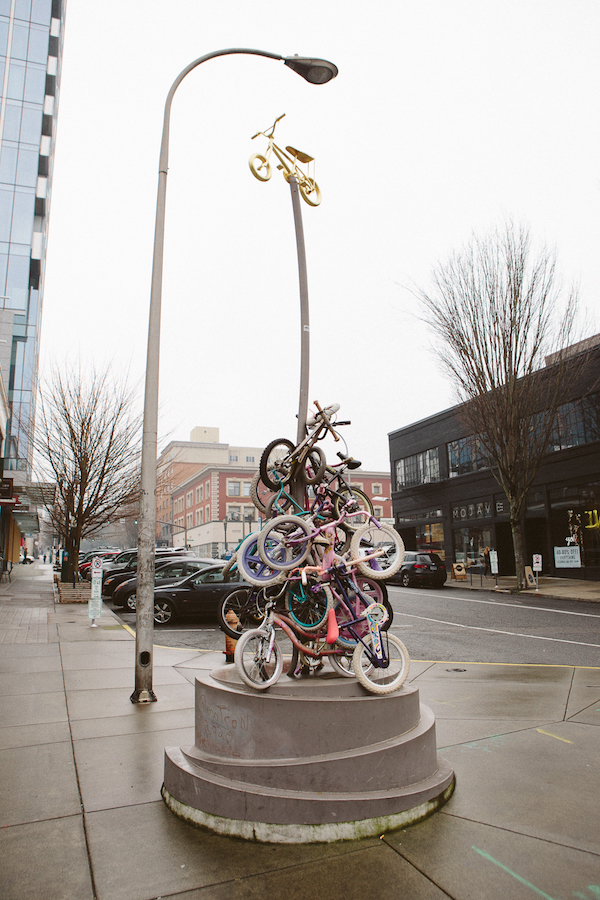 The Zoobombers are an iconic Portland biker gang. Yeah, PORTLANDIA for sure. This crew goes up to the top of the hill at the zoo, and races down on kid bikes. When they finish the group goes to the nearest bar and chains all their bikes together. 