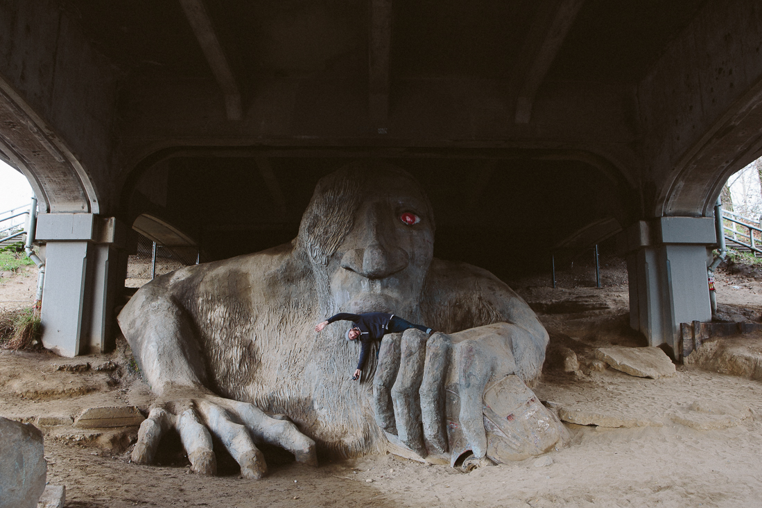 Under the Fremont Bridge lies this troll. I went to get a self-portrait and it tried to eat me!!