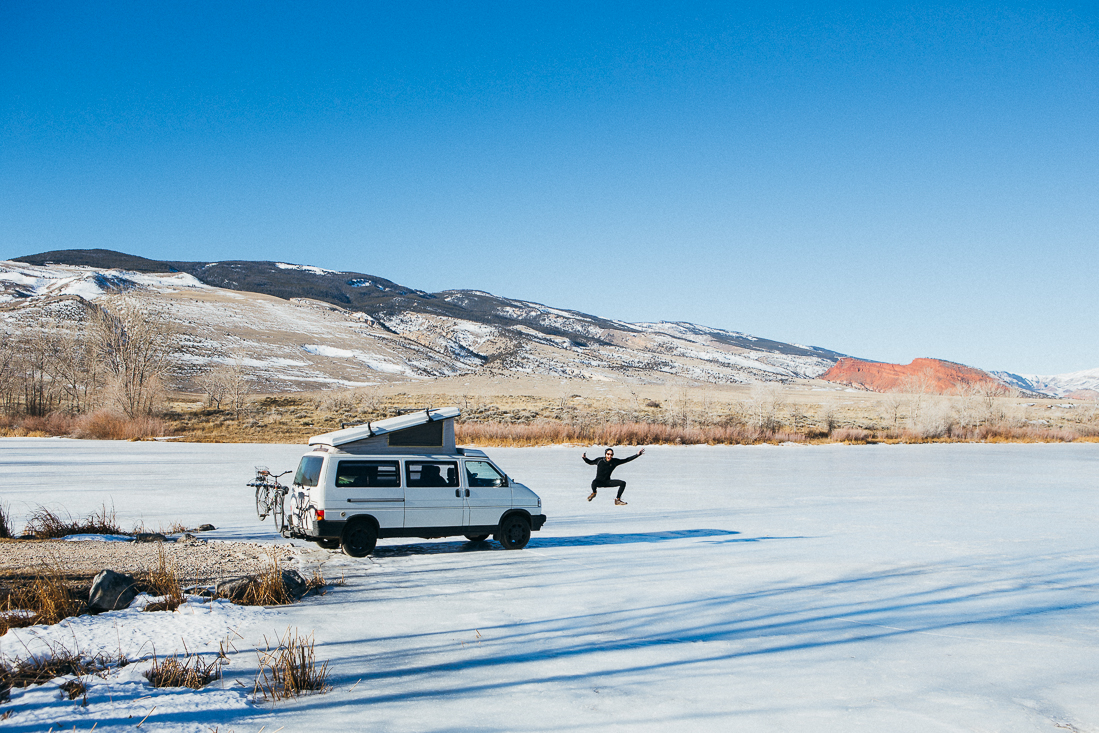 Even though it was cold enough to park my van on the thick-iced lake, my merino wool Ninja Suit was super warm.