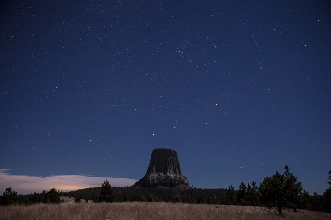 Have you ever seen the classic movie "Close Encounters Of The Third Kind"? ...it was eerie out here shooting this pic around midnight. At one point I heard some howling off in the distance, shined my flashlight around the meadow and saw some glowing eyes about 40' away and nearly pissed myself. I then saw 3 more sets of eyes in the tall grass... it was just a group of deer, those little jerks startled me pretty good. The actual translation to the native name of this place really means Bear Lodge, so I was a little on edge. 