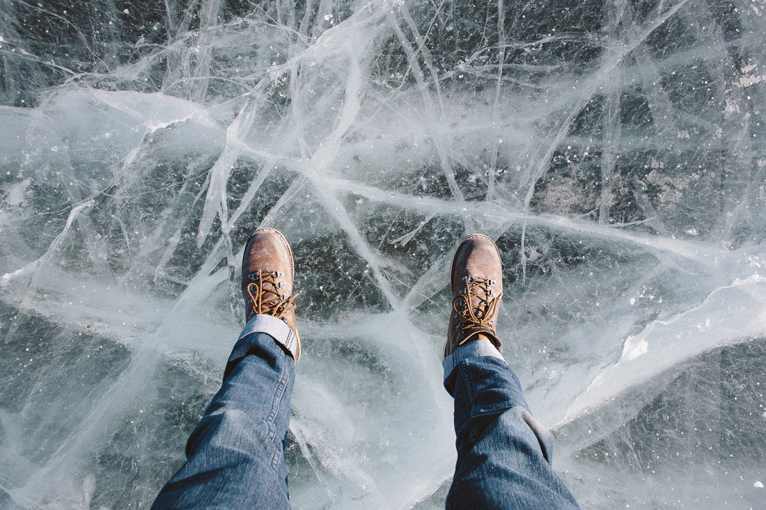 Uff-da, it's scary walking on ice. The temps are so cold that it's like 2' thick here. ...even though it's all cracked you're just fine. 