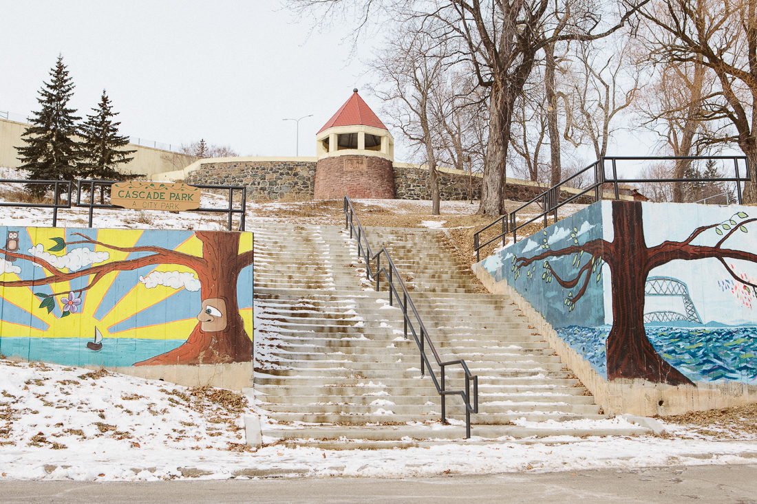 I cruised through Duluth which was literally a drive down memory lane. I've snowboarded and shot photos at this handrail numerous time years ago. Recently there was a massive mudslide, so the actual railing has been changed. 