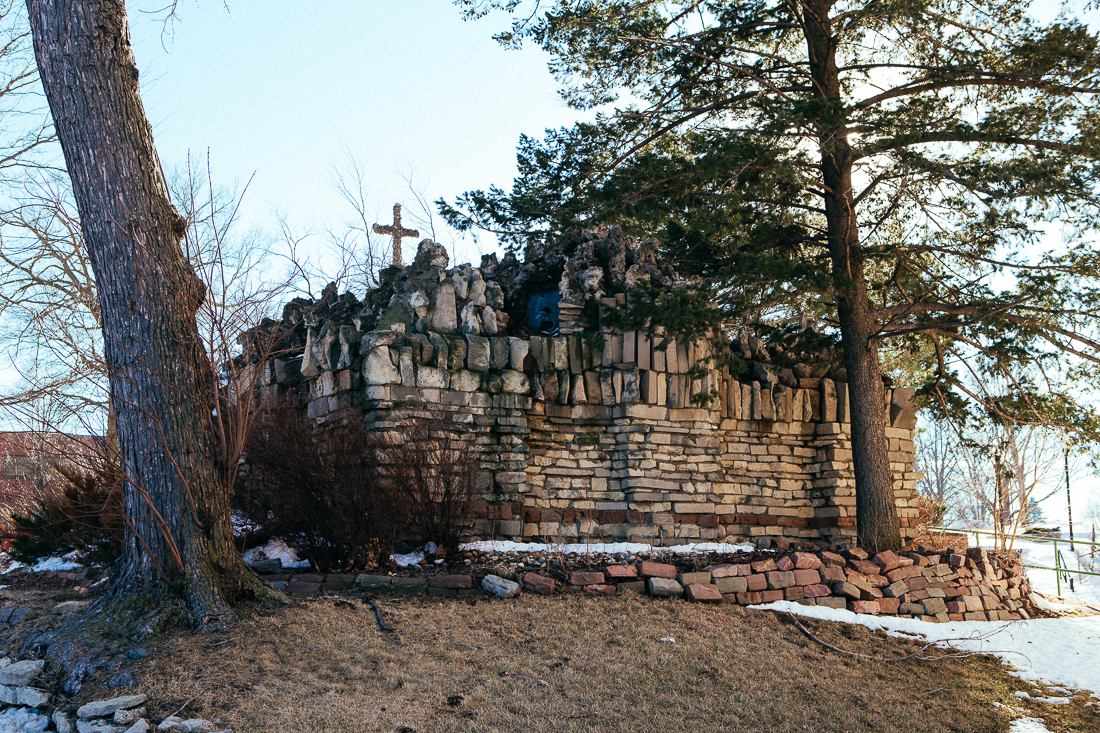 There was this creepy grotto at a Senior Citizen Care Hospital, but it was all locked up and smelled like pee.