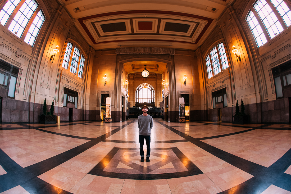 Day 72 / Mile 8370 . This beautiful building is the interior of the Kansas City Union Station. This place use to be full of people 'back in the day' when traveling by train was more common. 