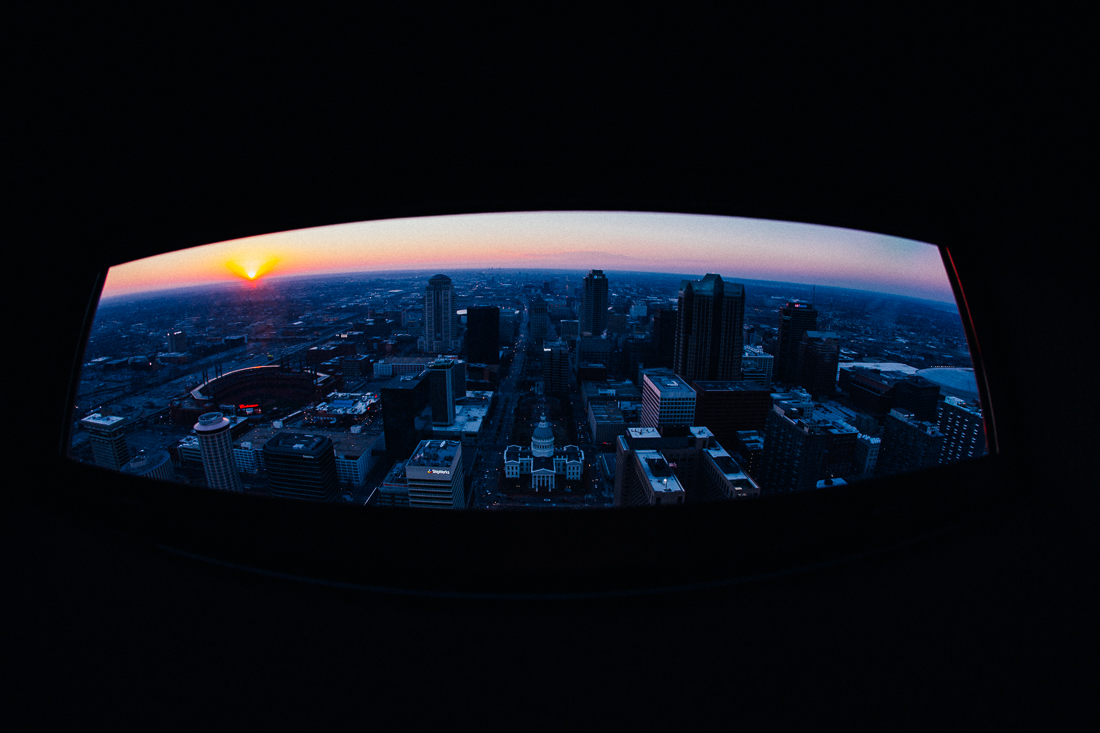 Perfect timing for the sunset over St Louis.