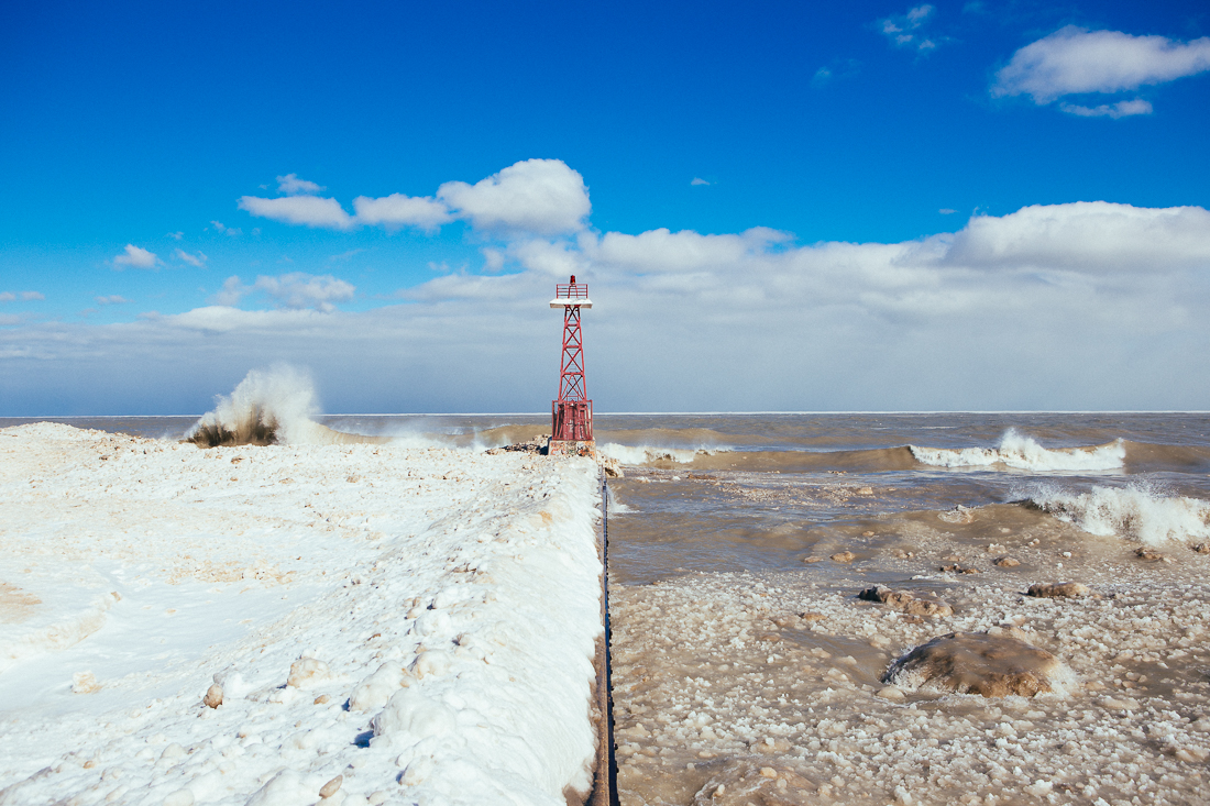 Surf was up at Lake Michigan, but you'd need a 10mm suit to deal with these arctic temps.