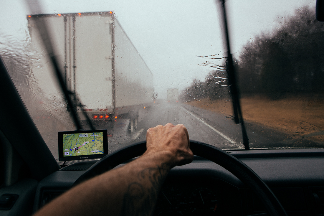 The weather turned the next morning and was raining heavily, but didn't phase the speeding truckers. 