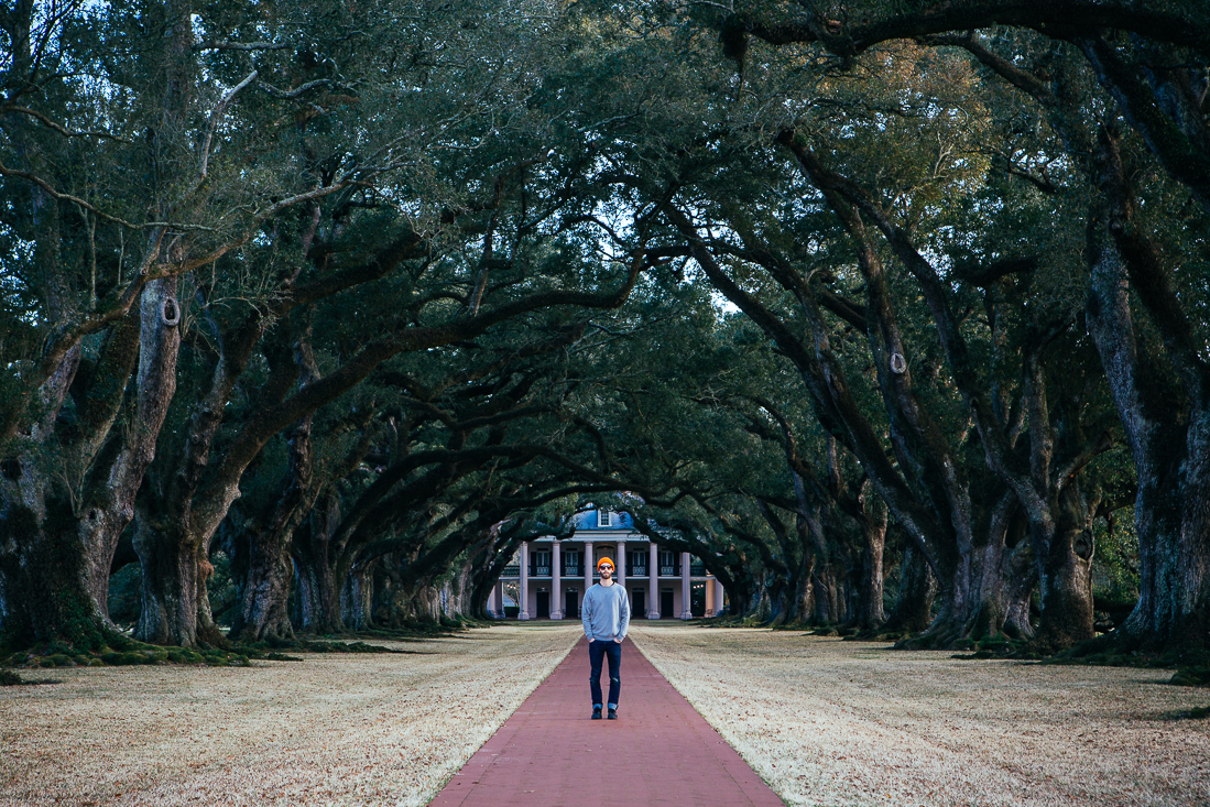 This self-portrait at the Oak Alley Plantation came out really great, with just a touch of sun hitting me before it set. It was a beautiful property, but has an ugly history of slavery.