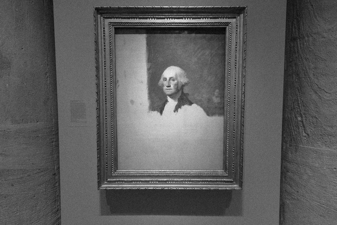 This unfinished painting is the portrait used on the one-dollar bill. 