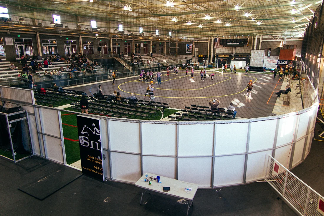 The Charm City Roller Girls flat track. We got there early for a good seat before the stands filled up.