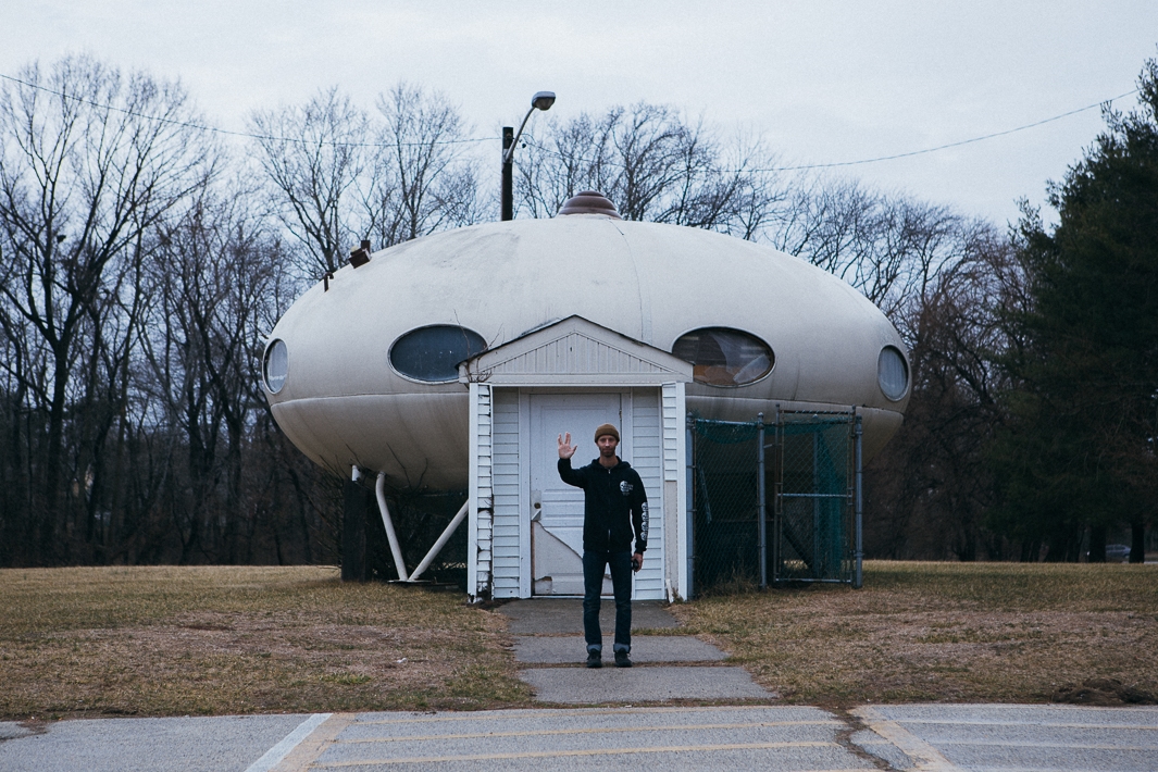 There are something like 50 Futuro Houses left in the world, which were made back in the 1960's. This one here was transformed into a park maintenance building with that heinous doorway. Anyways, RIP Spock.