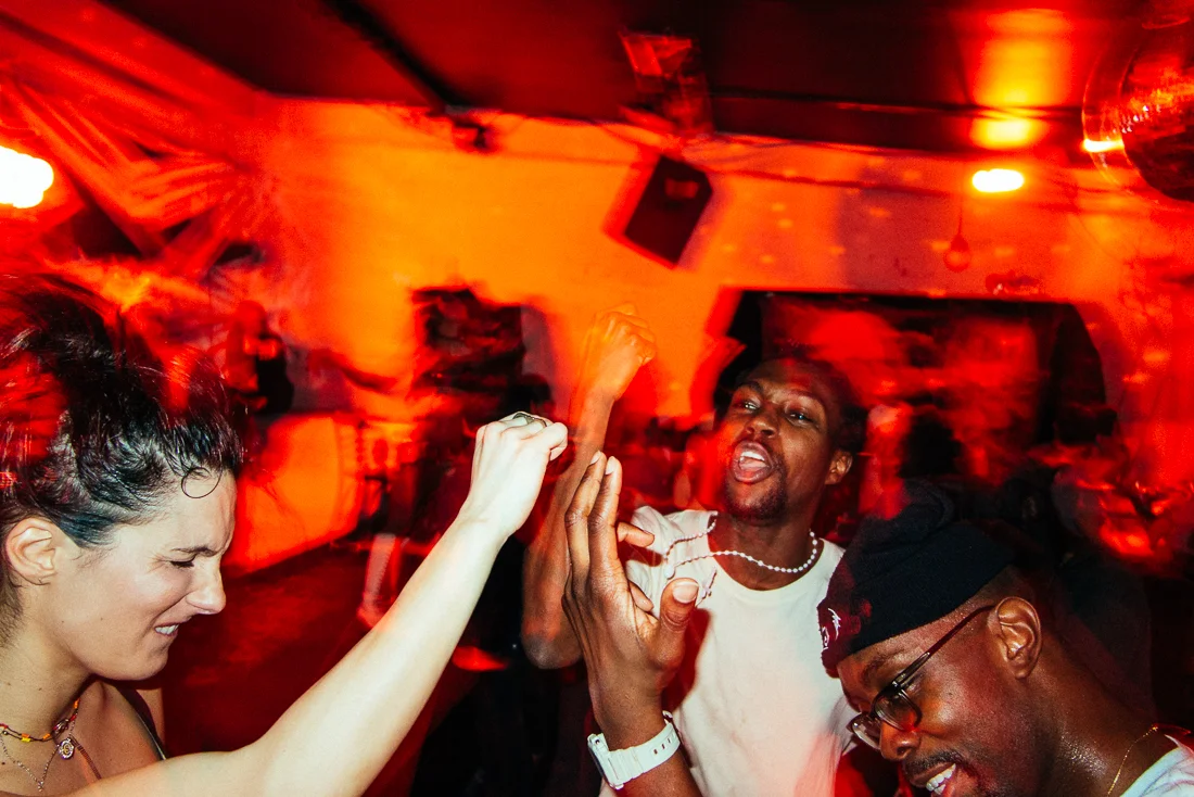 Getting down at a Tender Trap party.