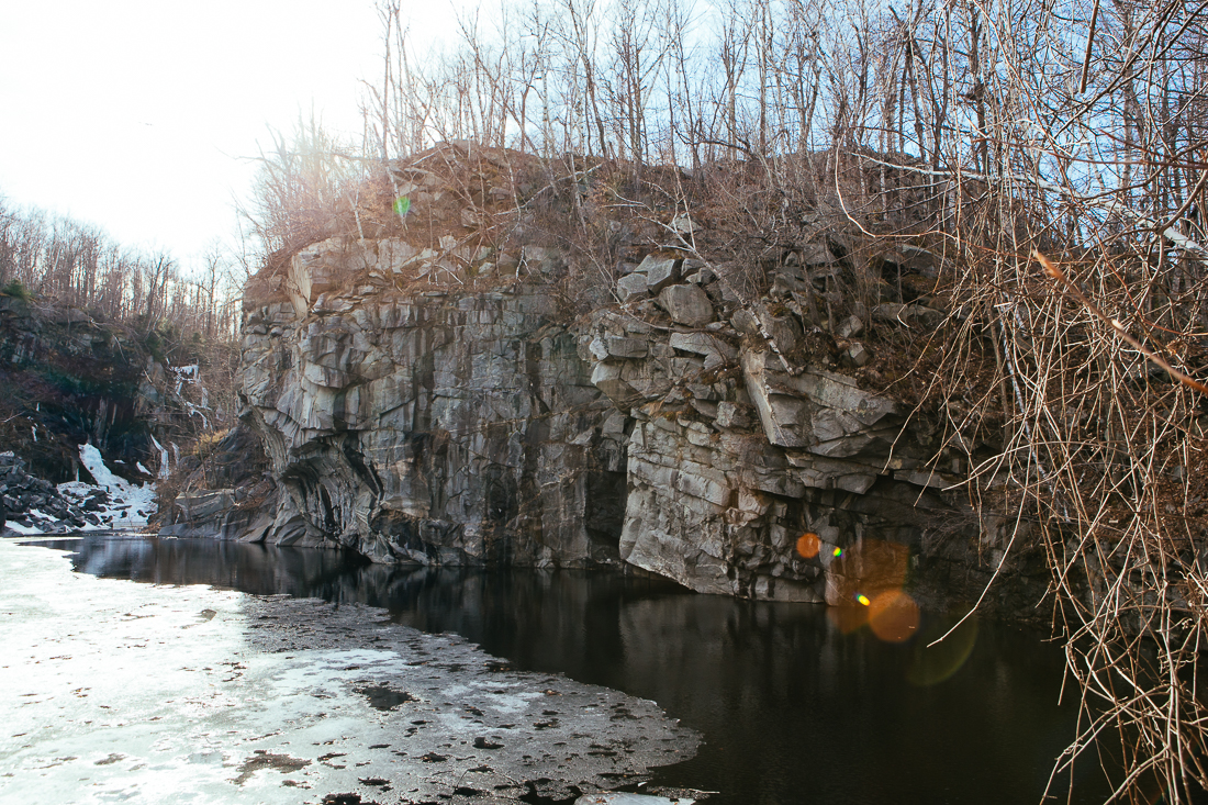 There's an old abandoned rock quarry in Becket, which was a nice little hike and could be a great swimming spot in the summer when the water isn't iced over. 