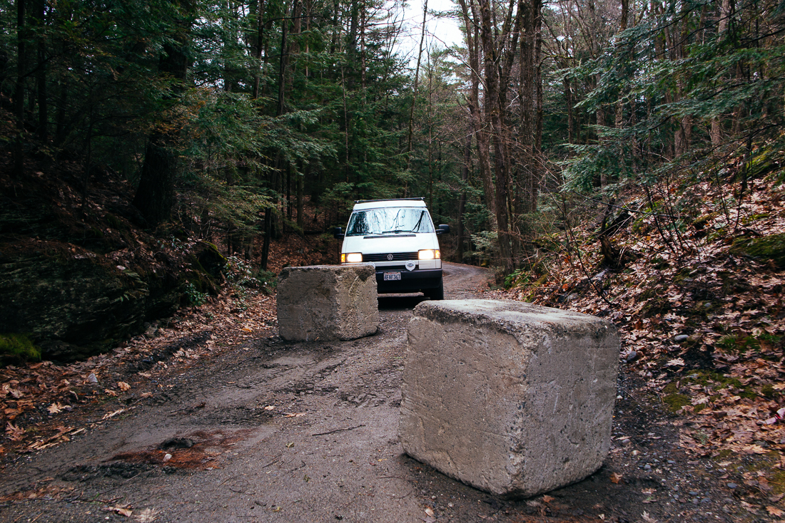 I drove 15 miles through the woods, and got BLOCKED. Luckily I had my bike to go the next 5 miles to the destination.