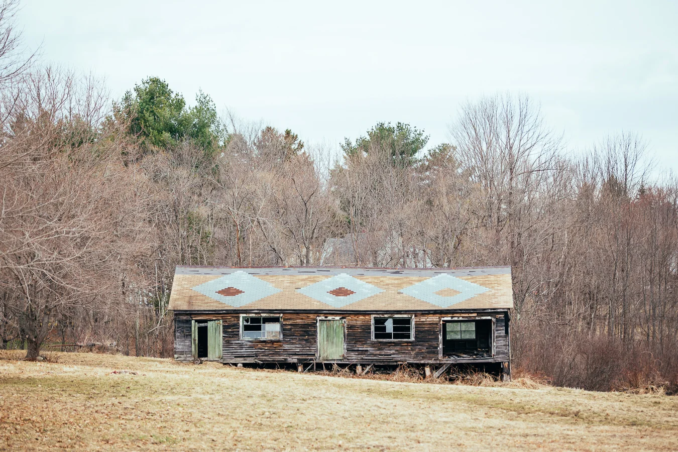 Out in the countryside was this decaying home, with a seriously cool roof.