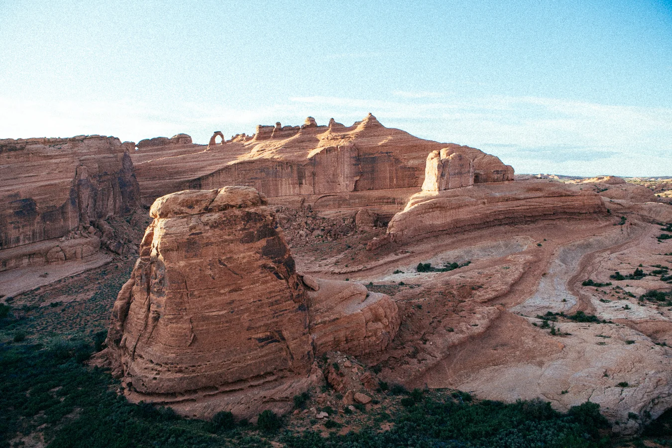 Sunset of Delicate Arch from the other side of the valley.