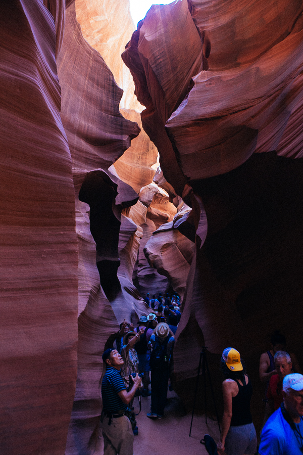 The slot canyons are on Navajo land and only accessed with tour guides. I booked a "photography" tour which costs a bit more, but gives you more time to shoot and less people in your crew. But, it's a tight squeeze and can get crowded from the other groups.