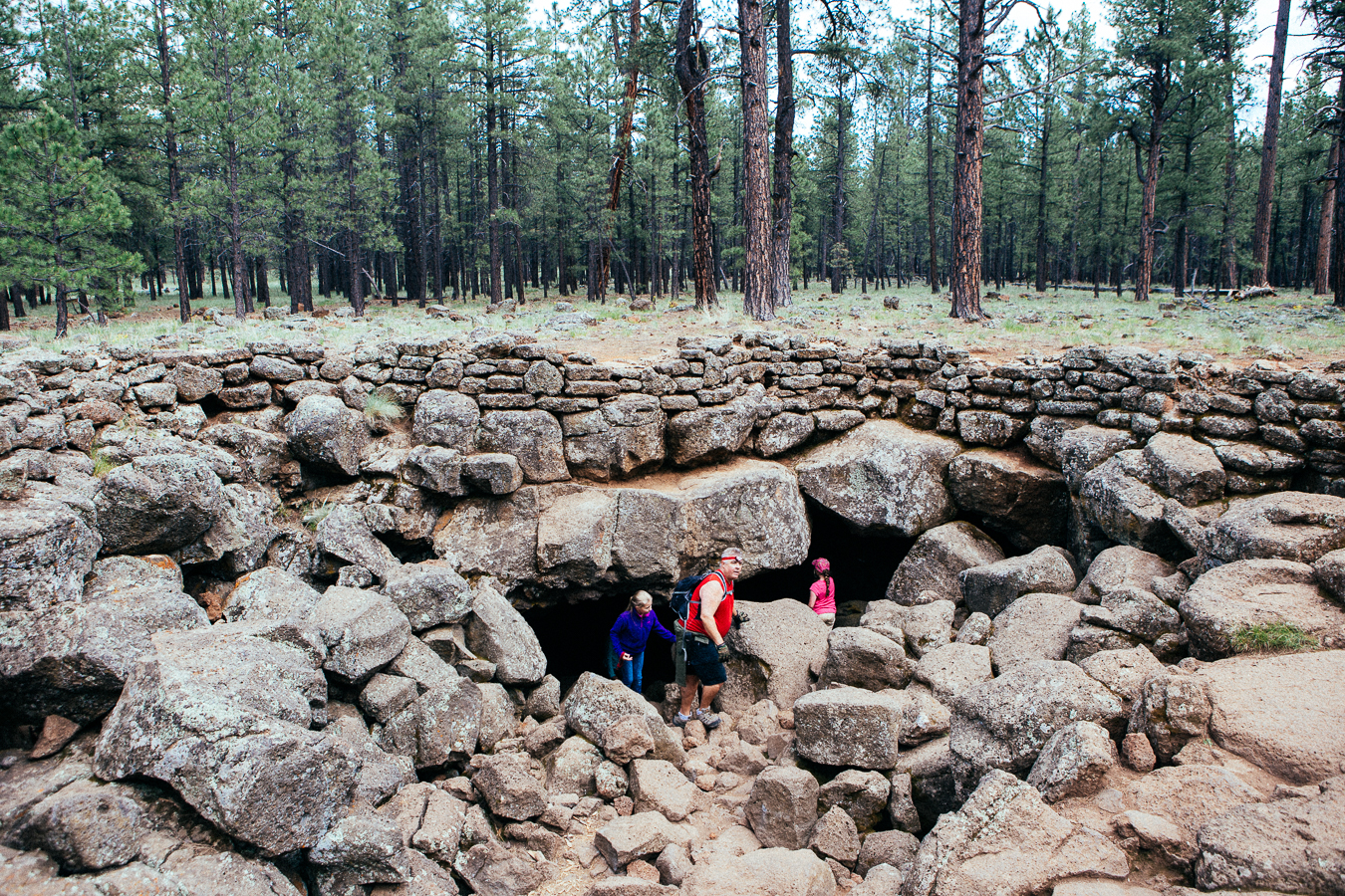 If you know where you're going, out in the middle of the forest is this hole in the ground. It's the entrance to the mile deep Coconino Lava River Cave. 