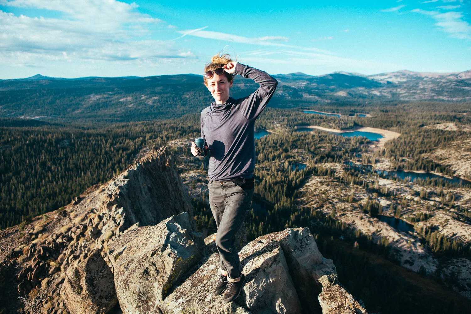 Since I feel like it's my new mission to find cliffs and photograph them, Leslie and I hiked up to Donner Summit and climbed Devils Peak. This drop is 'only' a couple hundred feet right behind her though... child's play.