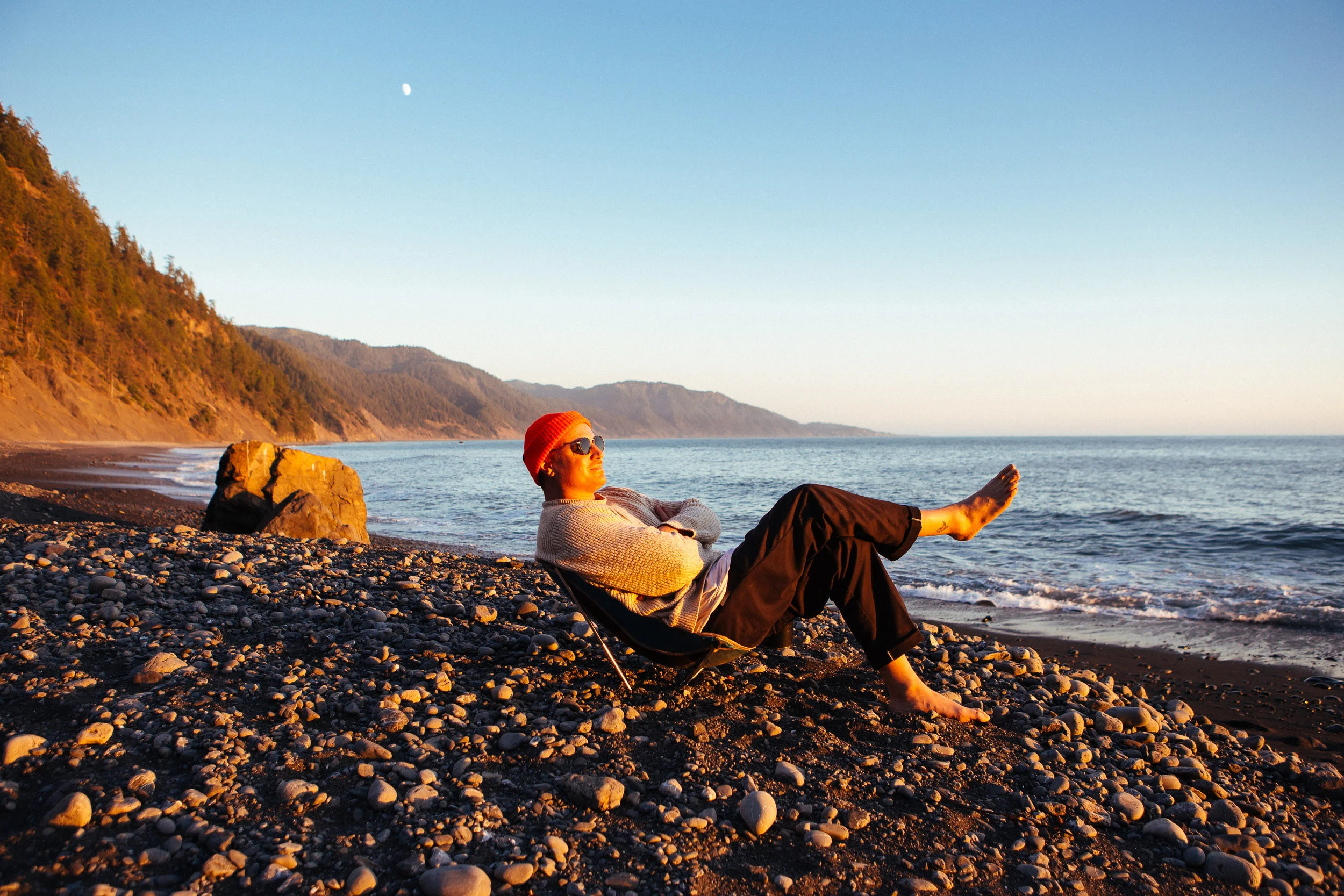 After hiking 10 or so miles across the rugged terrain, Corey went max on the relax.
