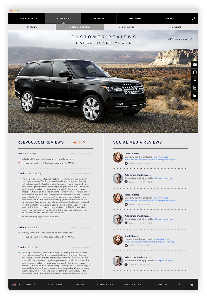 Reviews from other Landrover customers are displayed from Revoo.com and other social media platforms.