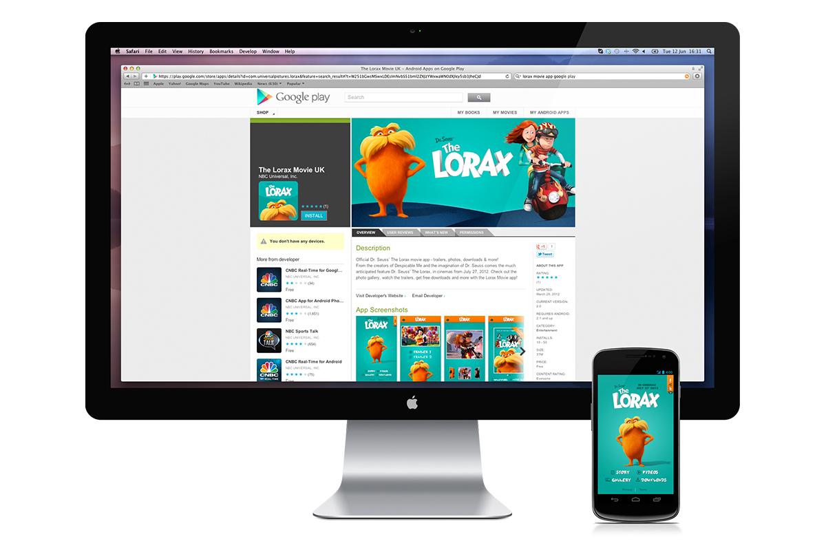 Google Play Lorax download screen.