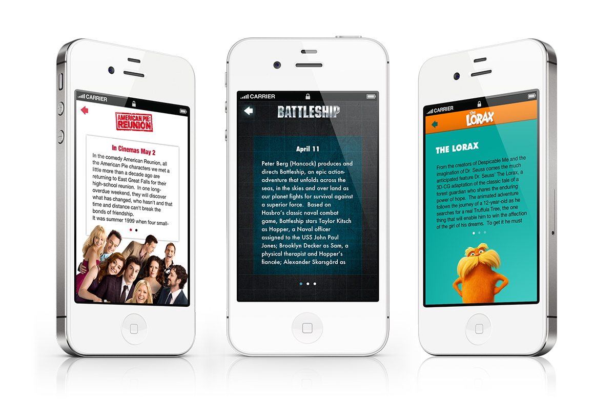 Story screens for each of the iPhone apps