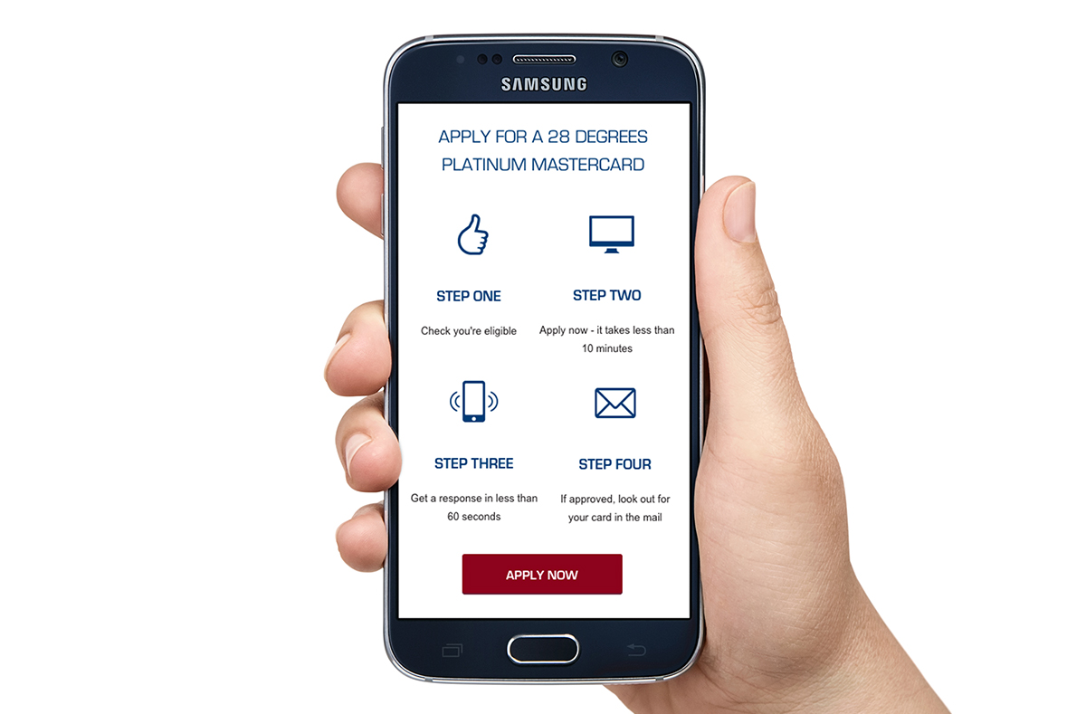 Apply for a card: mobile view.