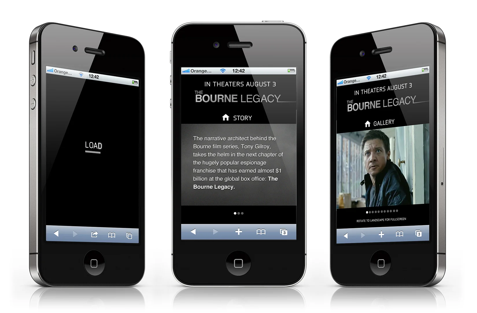 Smartphone: loading screen, story and gallery.