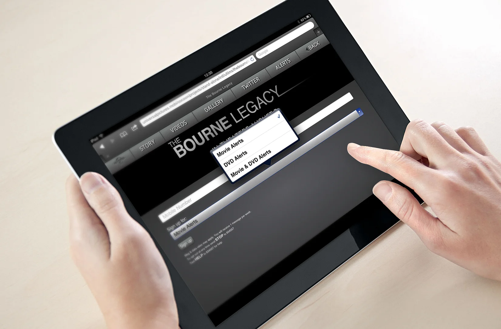 iPad: sign up for movie alerts.