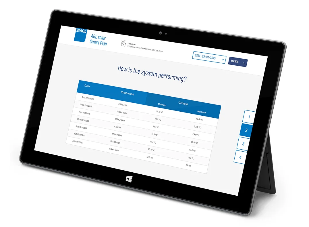 This screen allows customer to see how the min/max temperatures effect the daily power production.