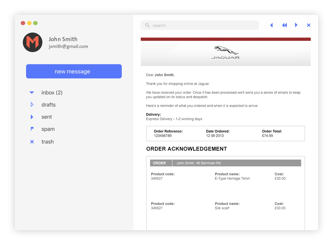 Order acknowledgement email.