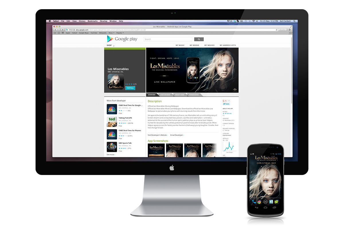Google Play Les Misérables download screen.