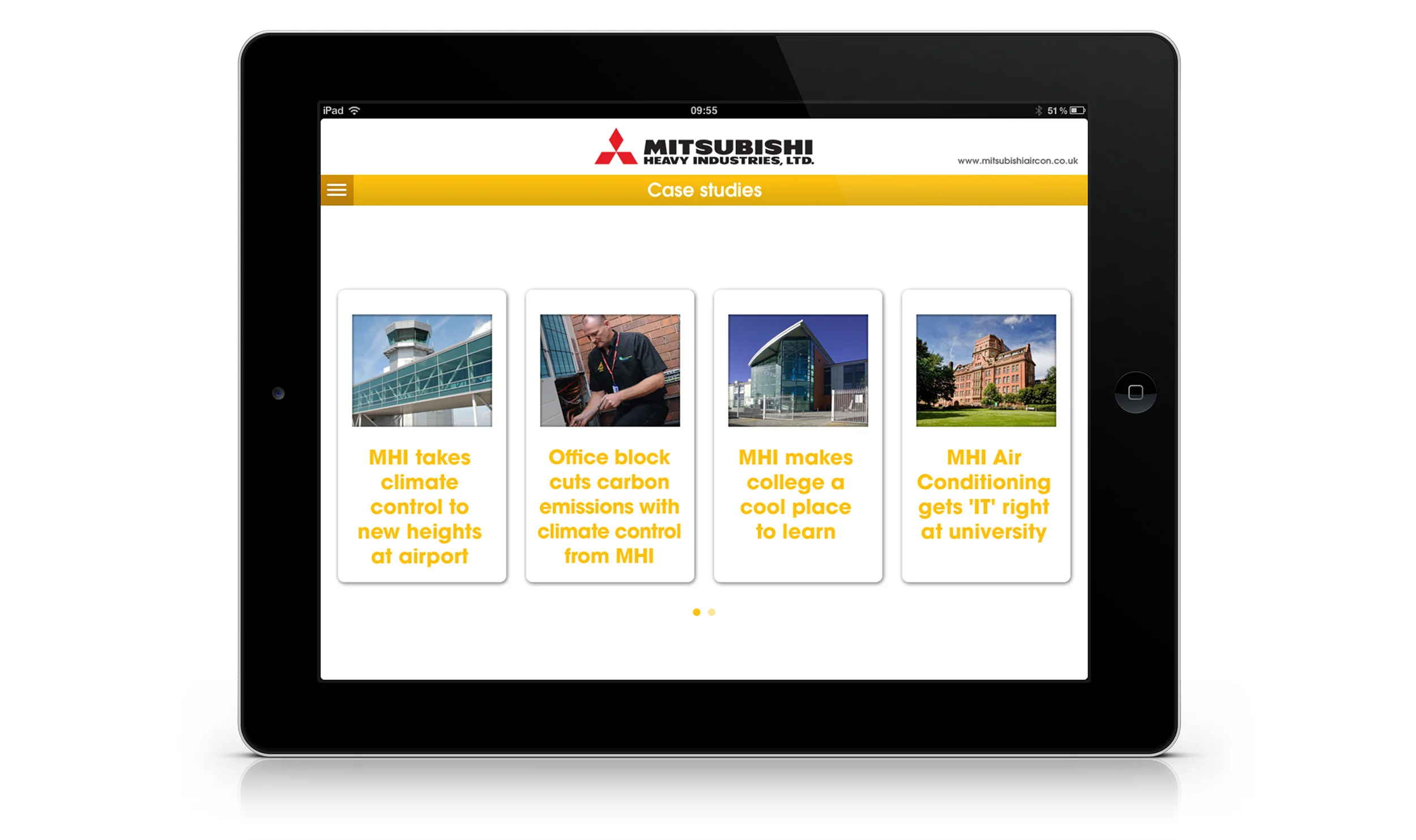 Case studies menu screen.