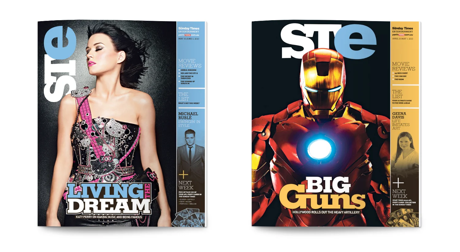 Cover designs for STE Magazine. Designed at The Sunday Times , Perth, 2010.