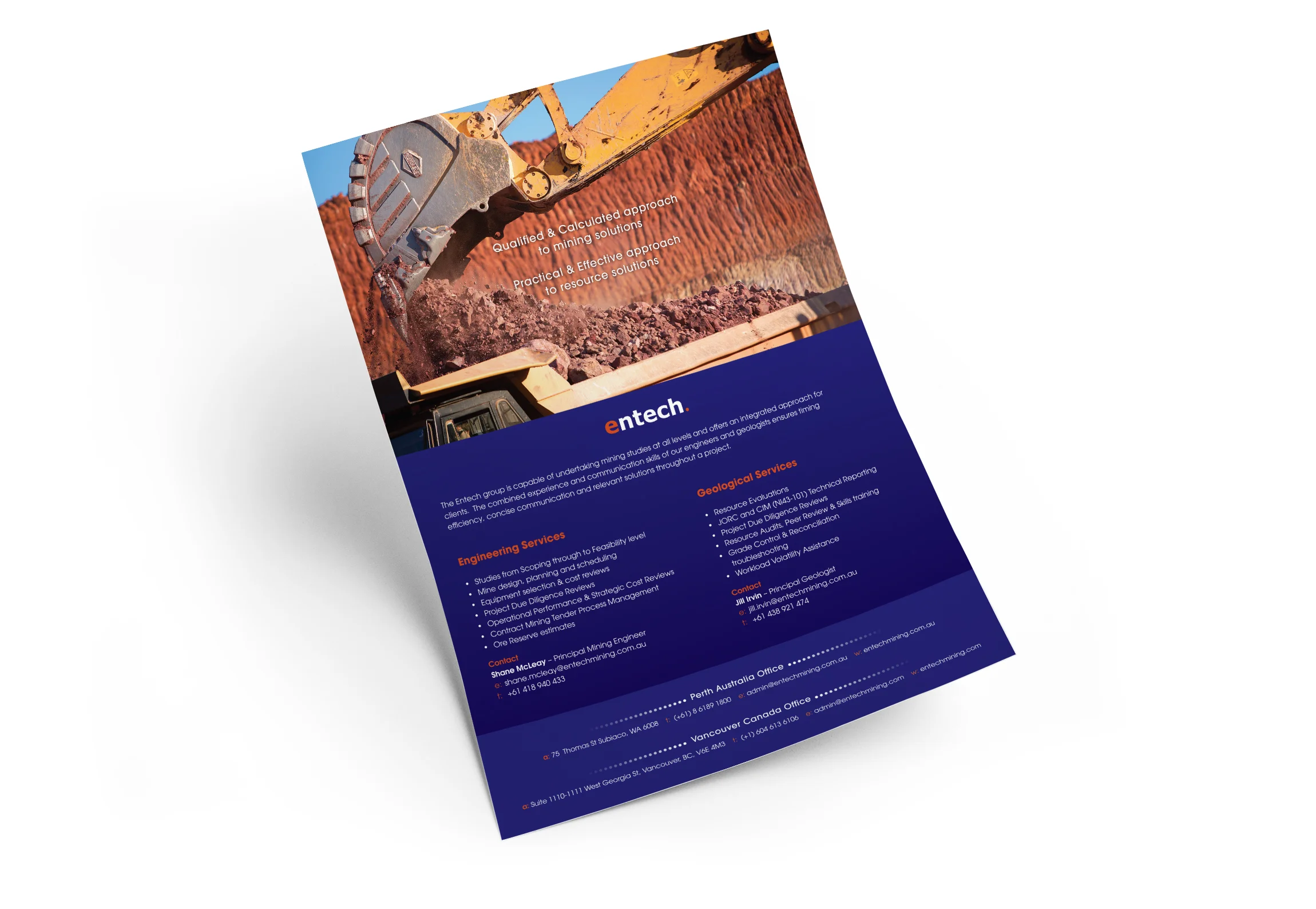 A4 flyer for Perth mining company Entech . Designed in Perth, 2015.