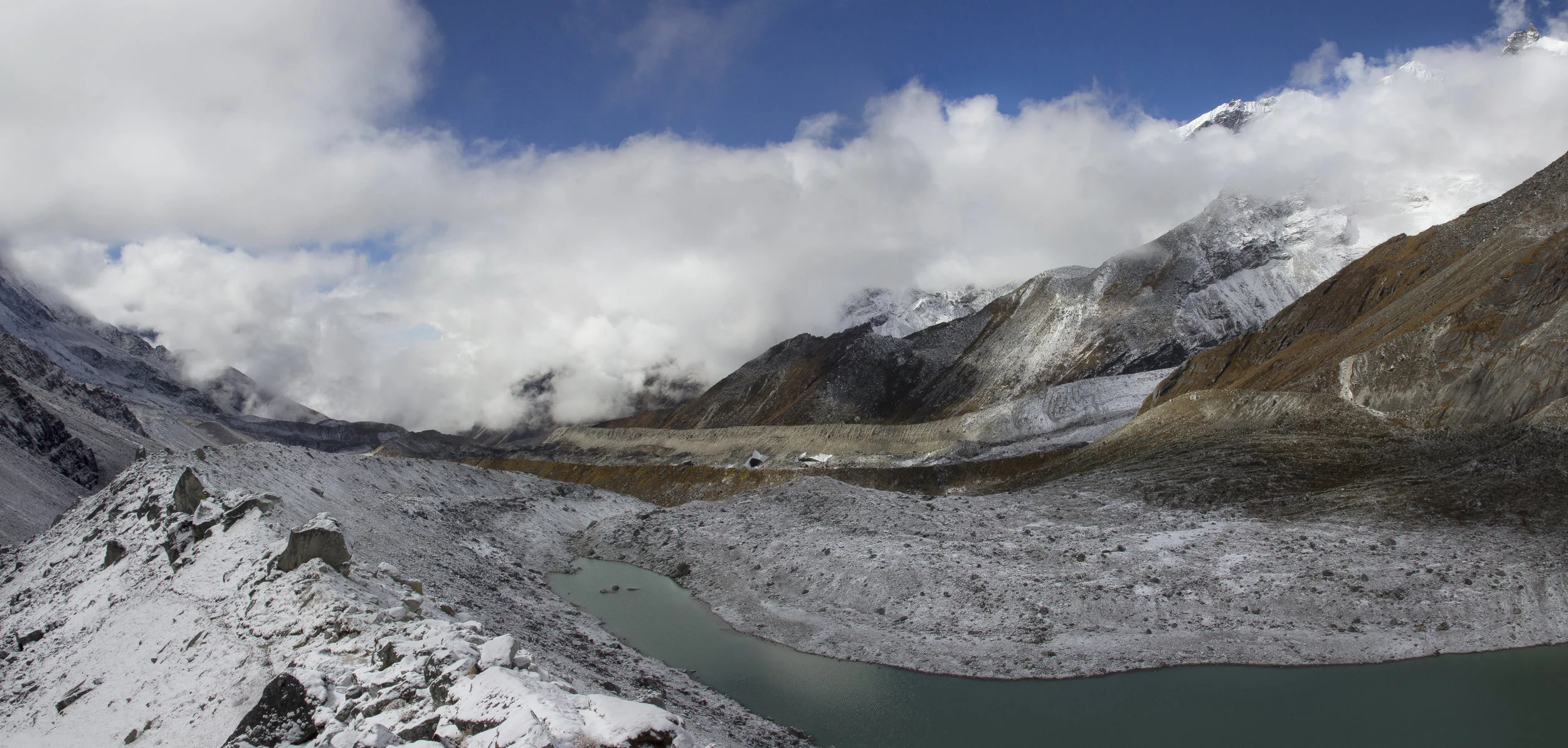 The end point of the Goecha La trek in the Himalayas. Sikkim, India.