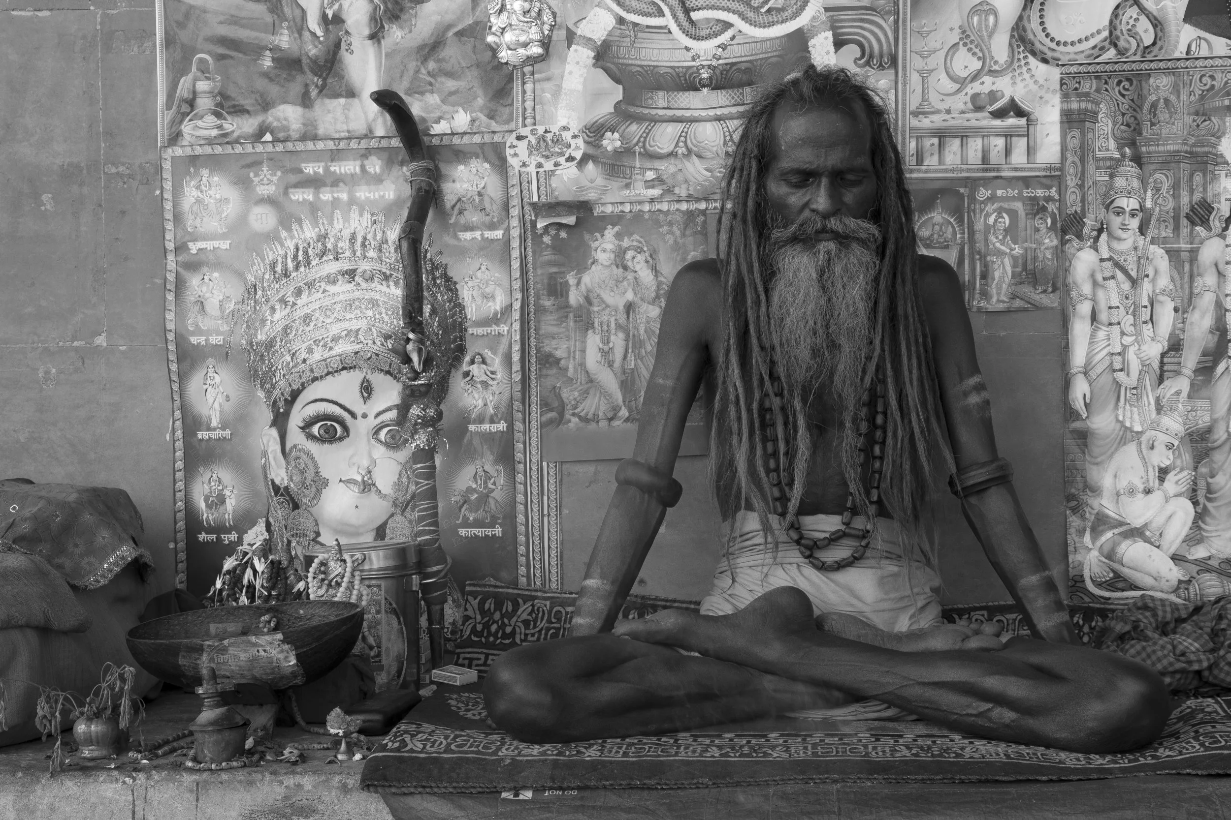 A sadhu deep in meditation. Varanasi. India.