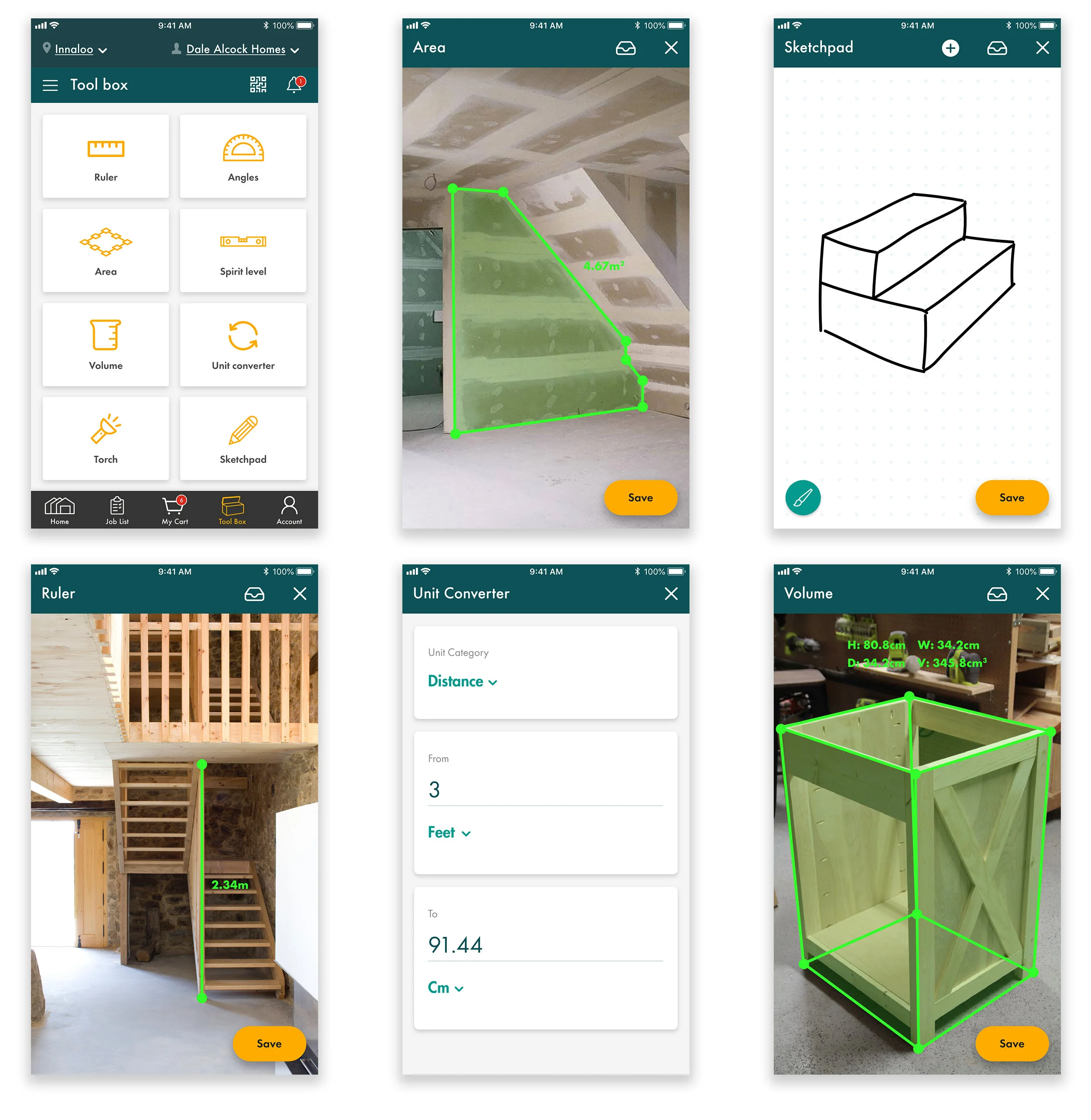 One of the new features we designed for this concept was a Toolbox. Essentially it’s a set of tools that would be useful to a tradie during their work day.