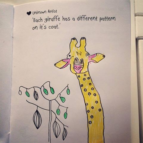 The giraffe masterpiece by a young artist from OrphFund orphanage in Kasese, Uganda. Coloured in by Chloe from Auckland. #colourourstory #orphfund