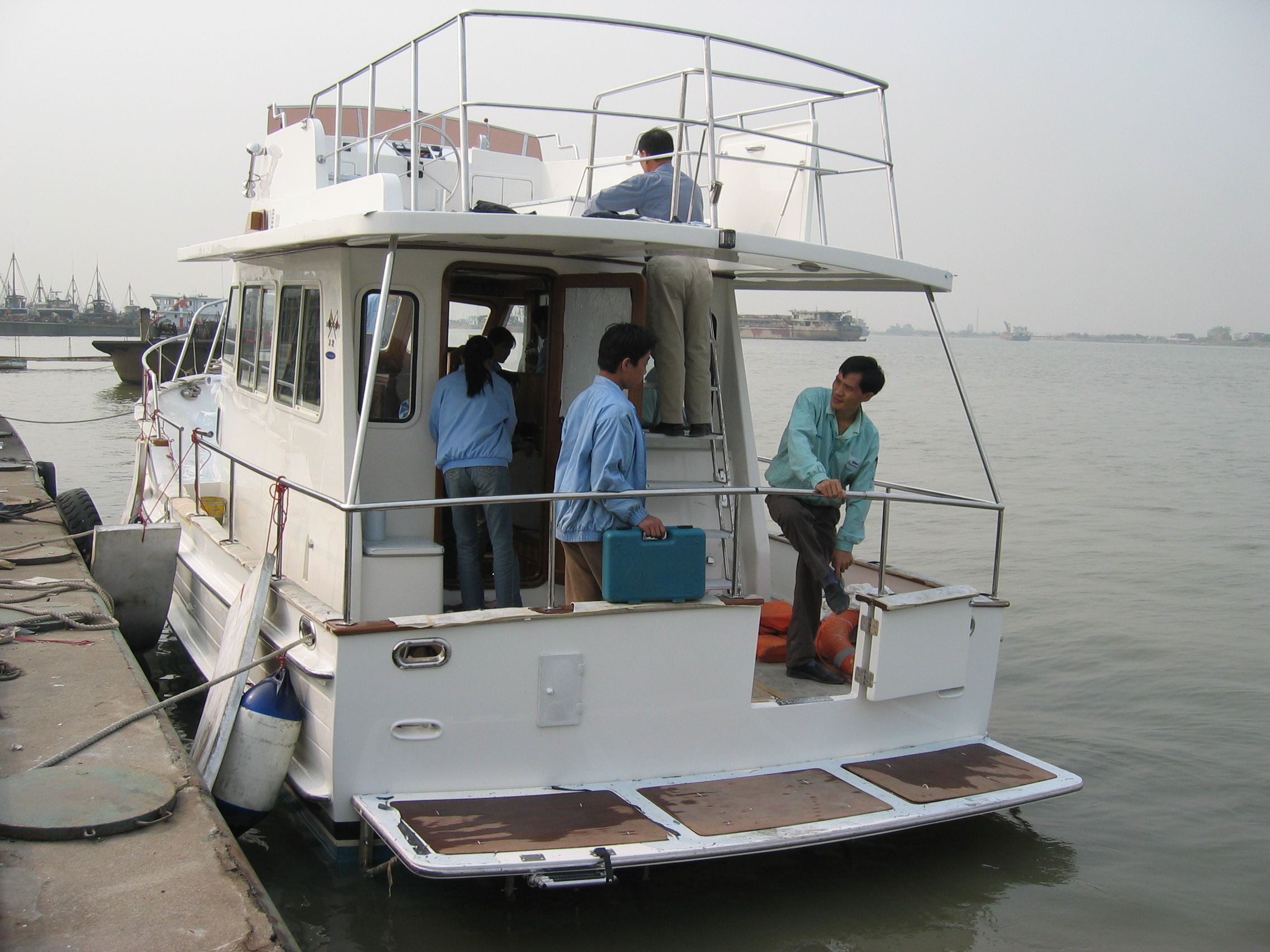 Island Gypsy 32-161 Eurosedan just after launch in the Pearl Riiver Estuary in southern China. Ready for sea trials. 2005