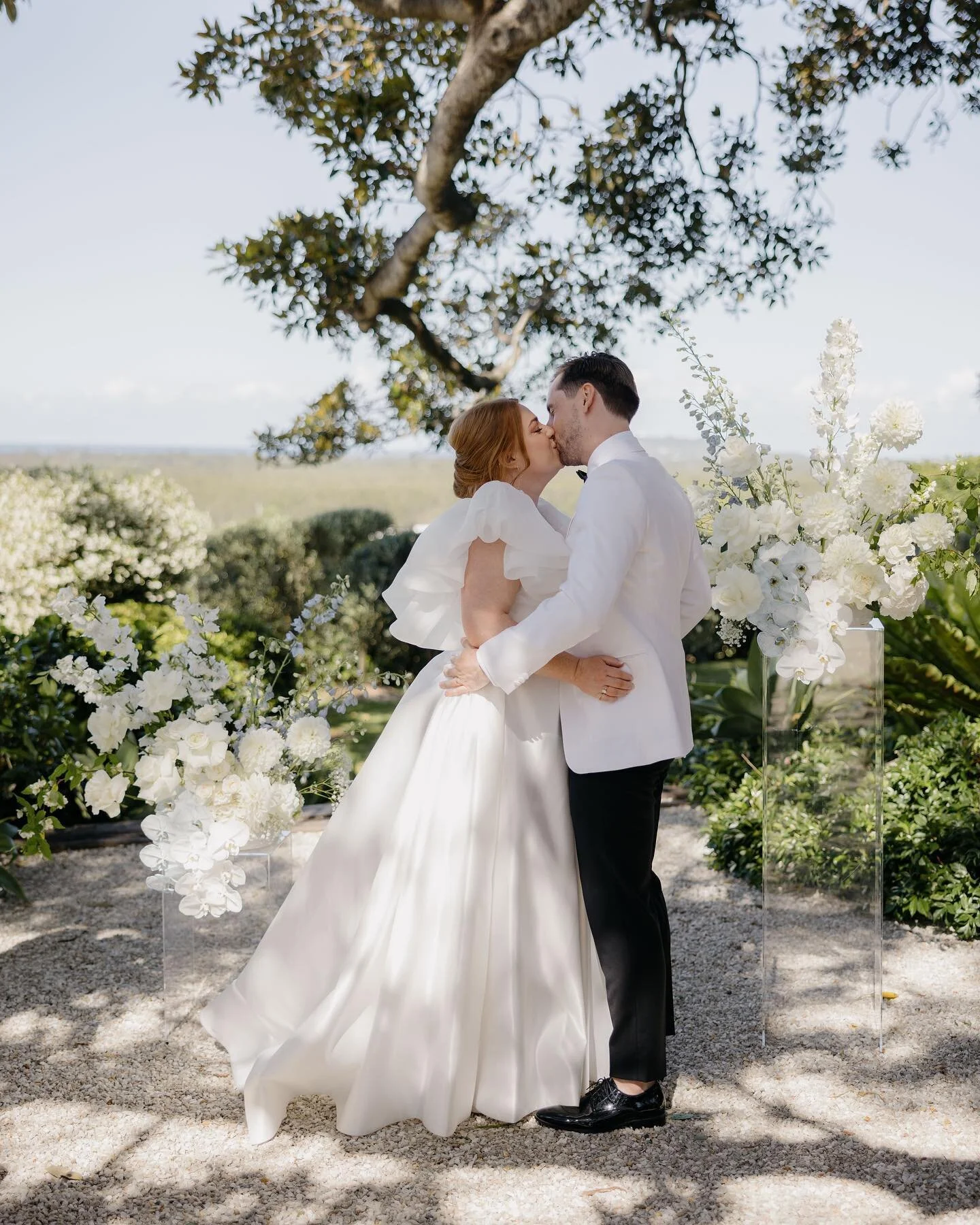 Melissa + Thomas at the always stunning @figtreerestaurant wearing an incredible dress by @araexperience