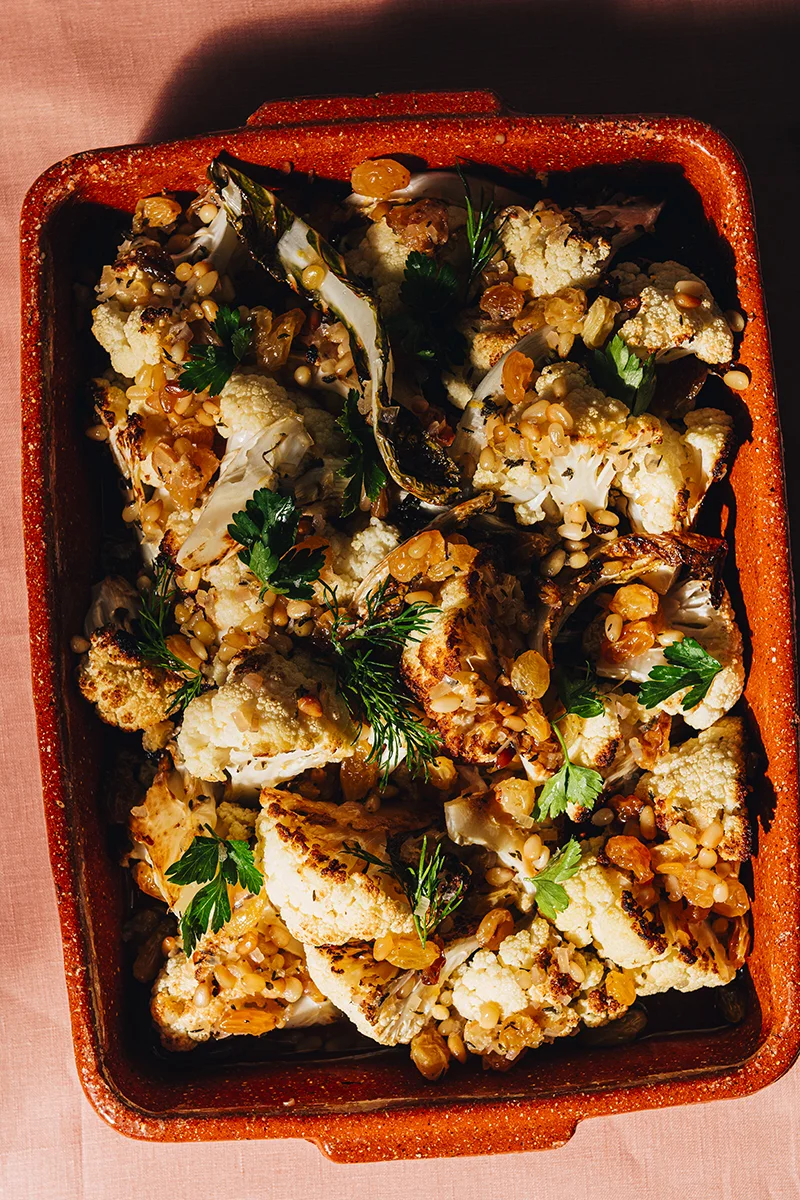 Food photography studio still graphic cookbook roast cauliflower