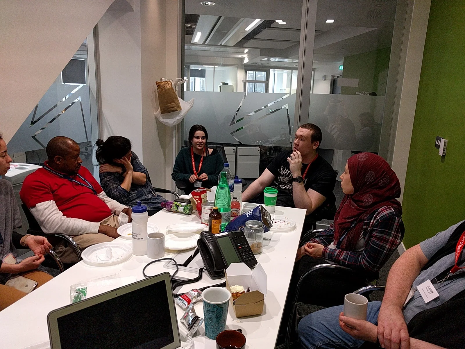 A little group discussion over cake and coffee, Apr 2017