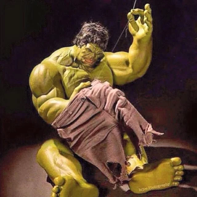 Even the Hulk has to do some necessary wardrobe maintenance after all those squats....