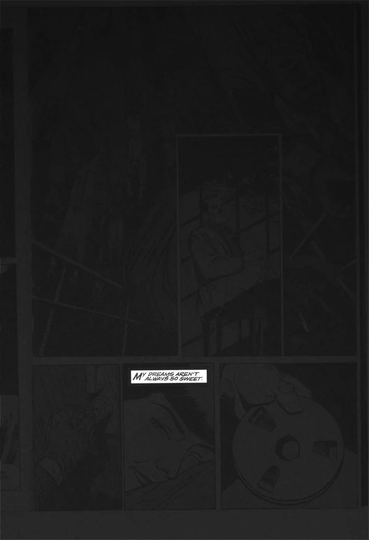 My Dreams Aren't Always So Sweet Photocopied 'Batman' / 'Ms Tree' comic book frames. Spray paint. 84.1 x 118.9 cm