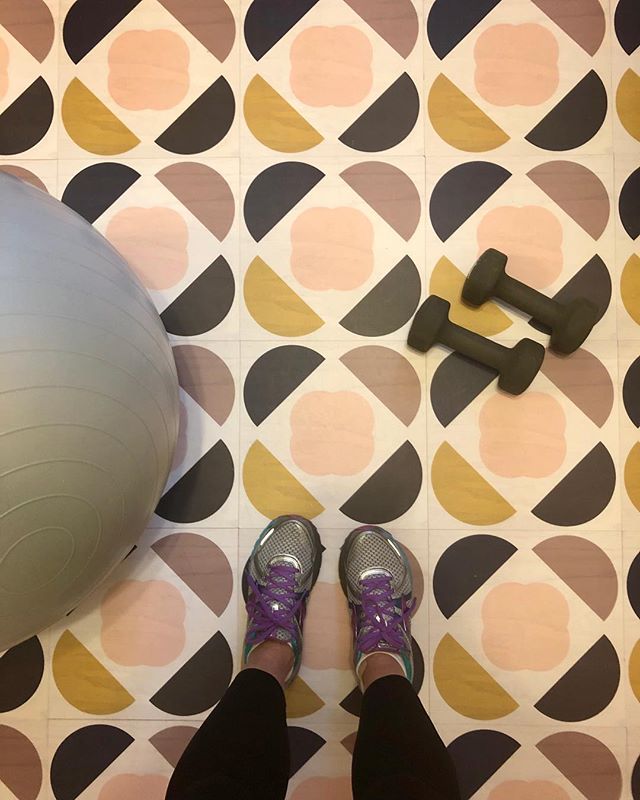 I love the floor in my home gym and did you know these are our peel and stick decals? Yep, I put them right on top of cheap LVT and they make me so happy! If I ever want a change, they peel right up and will not damage the floor so great for all you 